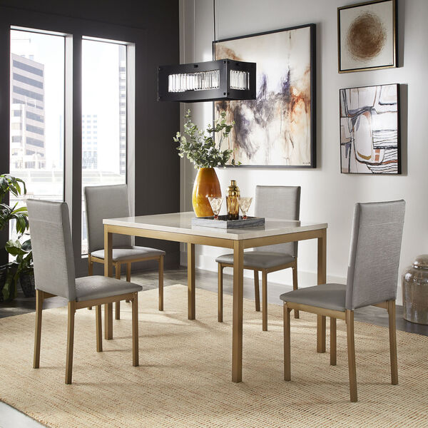 Stacy Gray and Gold 37-Inch Dining Set with Marble Top, image 2
